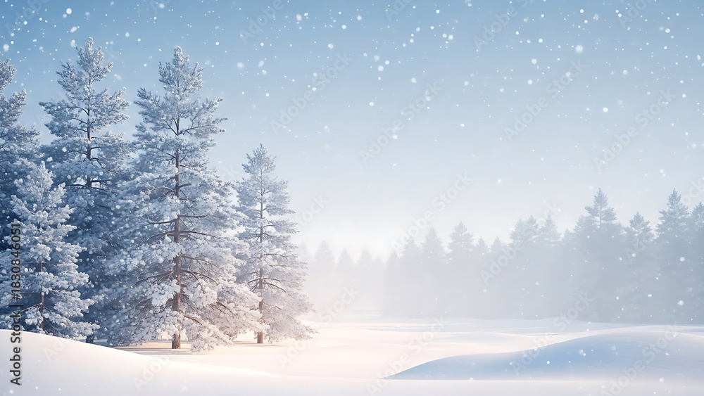 Fototapeta premium eautiful Panoramic Winter Scene of Snow-Covered Woods