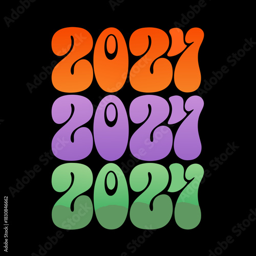 2027 rounded bubble letters in orange purple green
