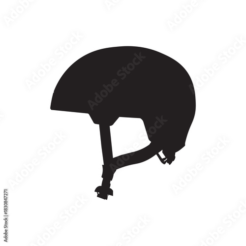 Urban helmet silhouette. Side-view commuter helmet with chin strap great for cycling, scooter safety and urban transport graphics.