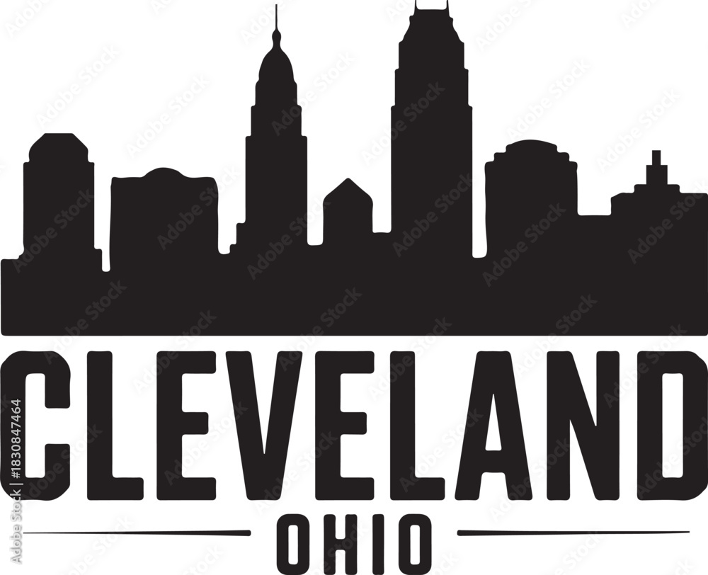 Fototapeta premium Cleveland Ohio Skyline Silhouette – Minimalist Black Vector Cityscape