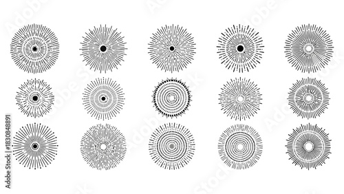 A collection of fifteen intricate black and white circular geometric patterns and abstract designs.