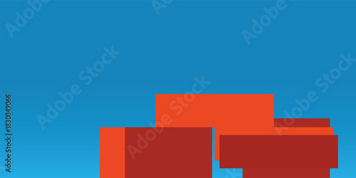 Orange 3D cubes box set podium background with summer blue empty wall scene. Minimalist studio mockup pedestal. Abstract stand product display presentation, Stage for showcase. Vector platform design.