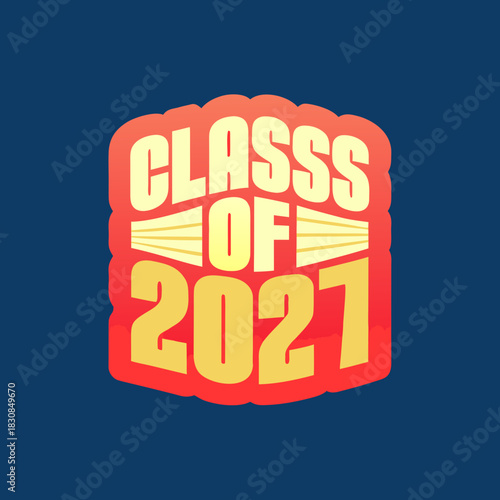 Class of 2021 yellow text on red shape graduation school
