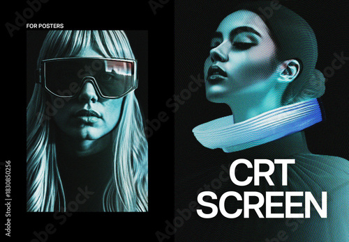 CRT Screen Poster Photo Effect Mockup