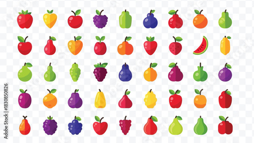 Colorful Mixed Fruits Vector Set – Bright and Modern Icon Collection Perfect for Healthy Food Branding, Packaging, and Creative Digital Use