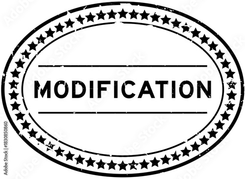 Grunge black modification word oval rubber seal stamp on white background
