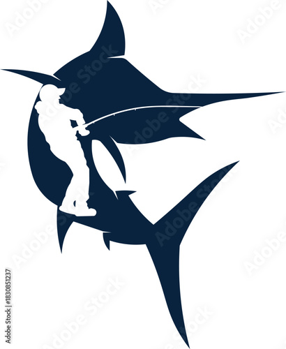 Fisherman and fishing rod design on fish background, design for fishing