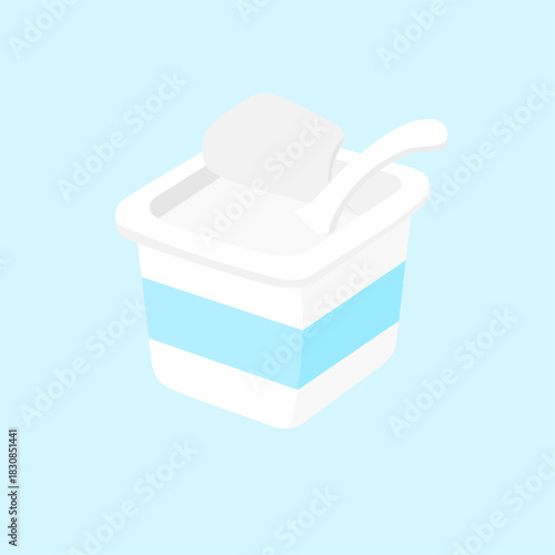 Yogurt in container with spoon. Vector illustration