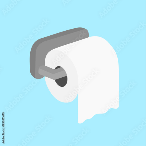 White toilet paper roll, serviette on wall vector illustration. Roll paper in restroom, paper on tube toiletry