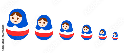 Matryoshka or Babushka nesting doll. handmade toy souvenir traditional from russian collection icon set in flat illustration vector on white background