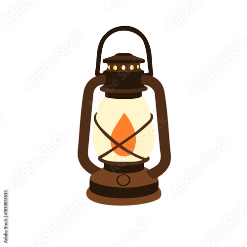 Old vintage kerosene lamp vector art, antique oil lamps, retro outdoor camping lantern, bronze color kerosene lamp image isolated on white background