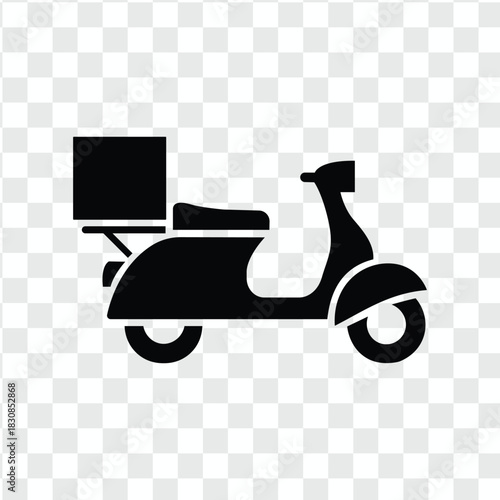 Delivery scooter icon silhouette with cargo box on back for food or package delivery service concept
