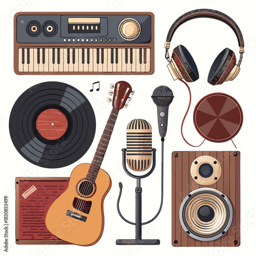 Collection of musical instrument and audio equipment icons