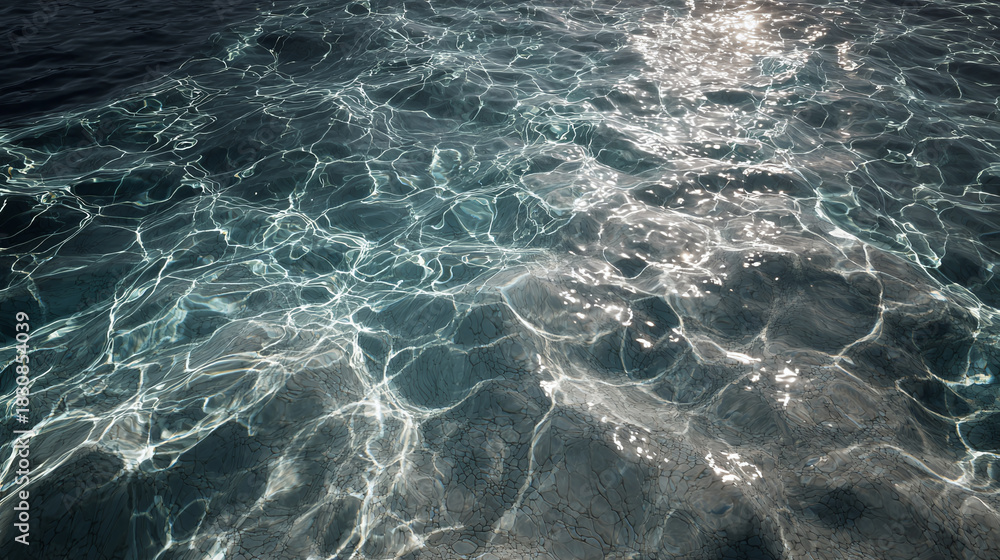 Fototapeta premium The tranquil surface of a shimmering body of water reflecting sunlight and creating beautiful patterns