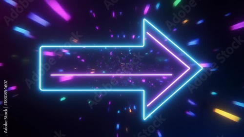 blue neon sign, glowing neon arrow animation in hologram style, pulsing softly with blue and purple hues. 4k