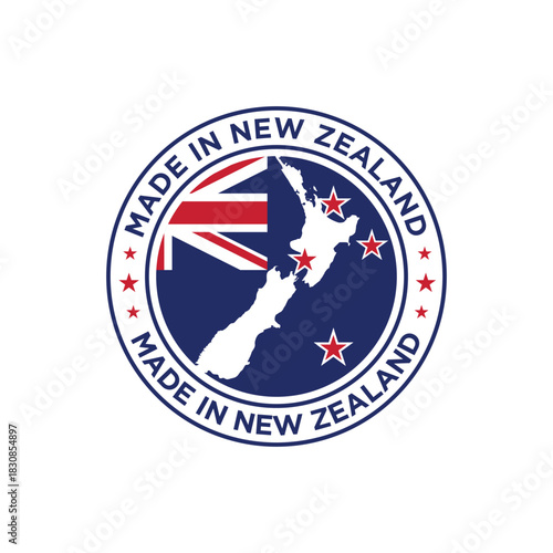 made in new zealand stamp circle logo vector design with new zealand flag and map element	