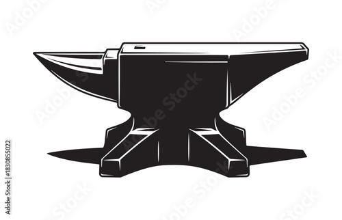 A stark black and white illustration of a traditional blacksmith s anvil with a prominent horn and sturdy base casting a shadow