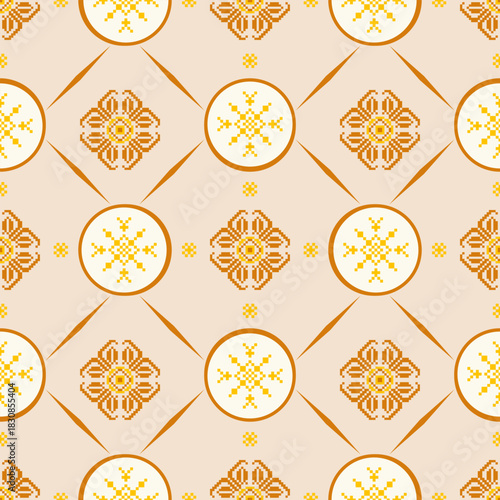 Seamless geometric pattern . pixel pattern. Design for clothing fabric textile ornamentation embroidery Hand stitched pattern . cultural stitching pixel art , Cross stitch pattern