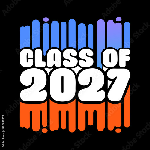 Class of 2027 text with sound wave equalizer bars graduation
