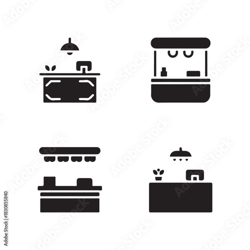 Reception Desk Solid Icons Set for Office Lobby