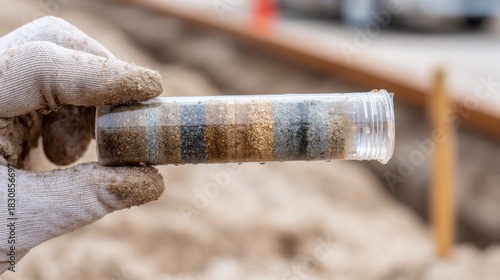 Construction Site Soil Analysis - Hand Holding Diverse Soil Sample Vial for Scientific Testing and