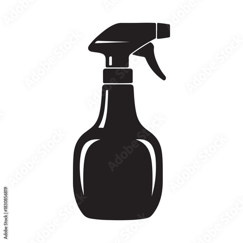 A simple black silhouette of a trigger spray bottle for cleaning or disinfecting solutions