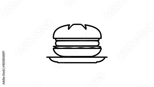 Sandwich with sausage on plate black white icon 