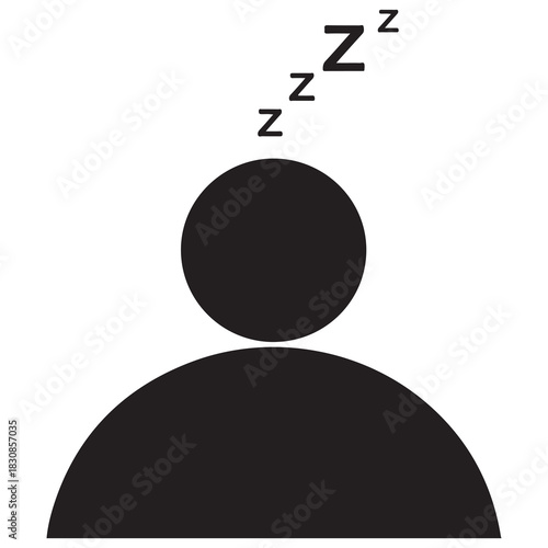 Simple black silhouette of a person sleeping with z s representing sleep above their head