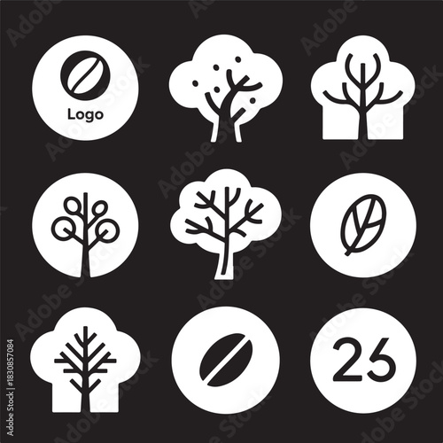  A logo style coffee set black silhouette vector on a white background