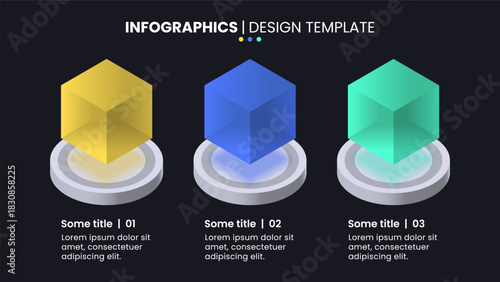 Infographic template. 3 isometric cubes with text