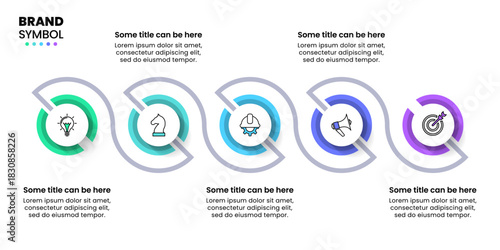 Infographic template. 5 connected circles with icons