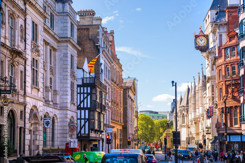 Canvas Print London,  Fleet Street in the City of London view at sunny day