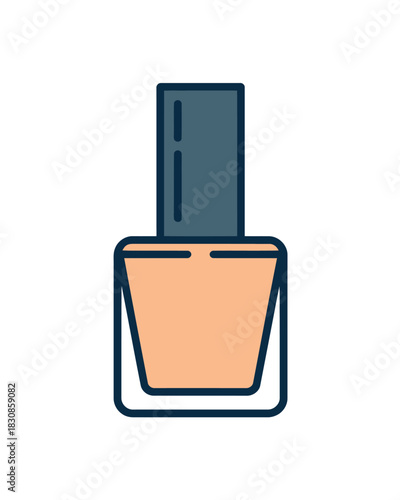 A bottle of peach-colored nail polish stands on a white background.