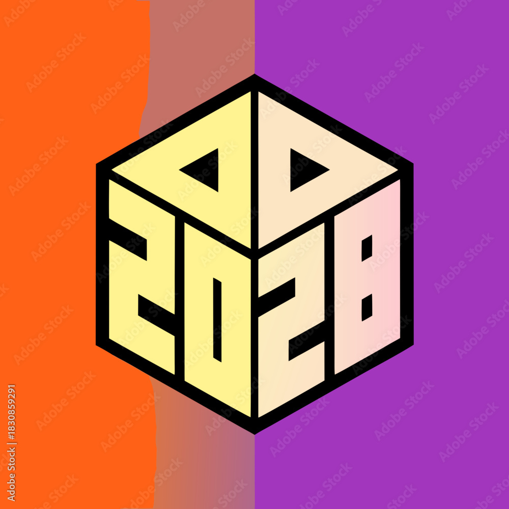 Obraz premium Geometric 2028 logo with sharp angles and pastel colors