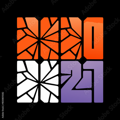 Geometric 2021 numbers with shattered texture broken