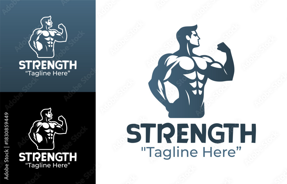 Naklejka premium Strength Logo Dynamic Muscle Training Emblem