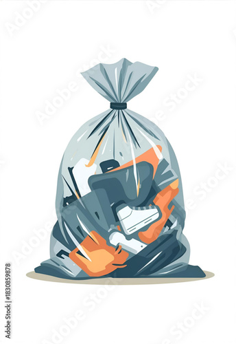 Plastic Trash Bag Filled with Mixed Waste Vectors