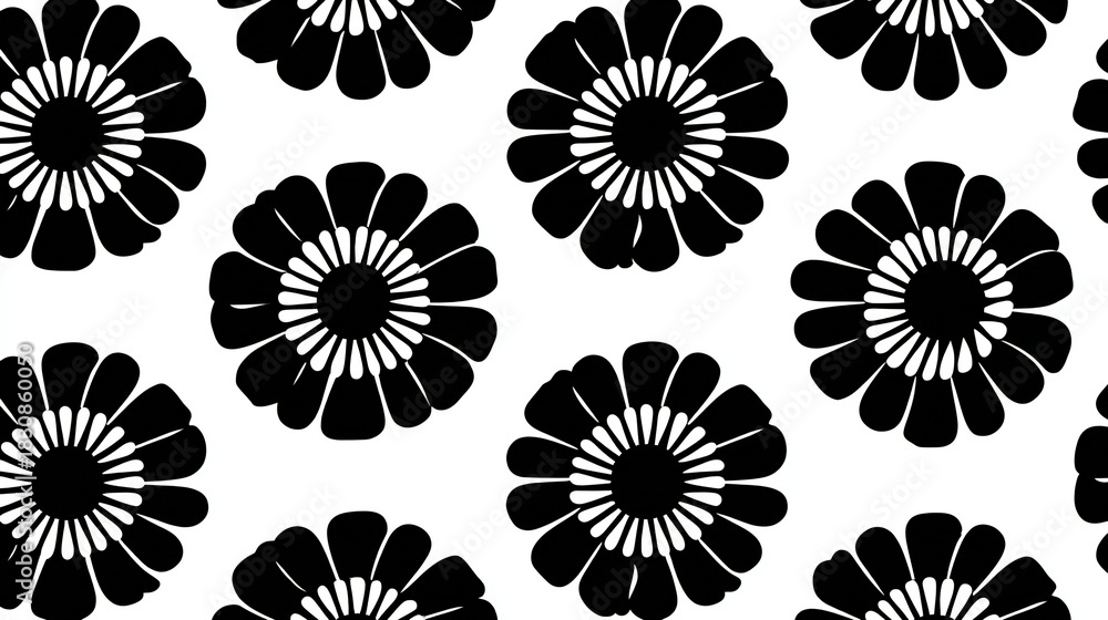 Fototapeta premium Monochrome Floral Pattern Design Background 