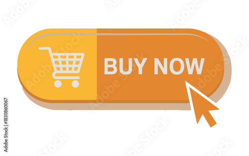 A yellow and orange buy now button with a shopping cart and cursor icon