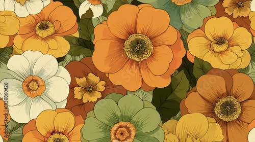 Retro Orange Green Floral Pattern Aesthetic
