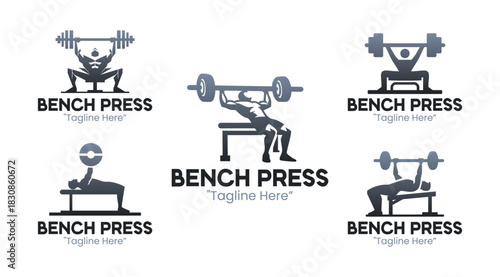 5 Bench Press Logo Set Strength Training Fitness Collection