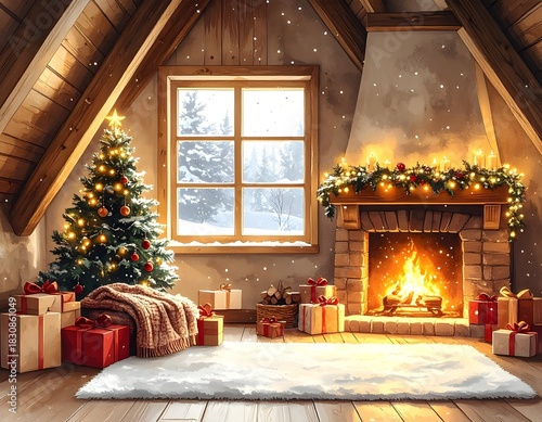 fireplace with christmas decorations