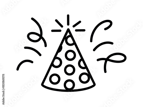 A festive party hat with confetti swirls around it, symbolizing celebration and joy.