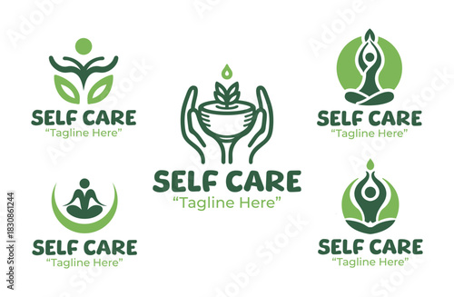 5 Self Care Logo Set Wellness and Personal Wellbeing Identity Collection