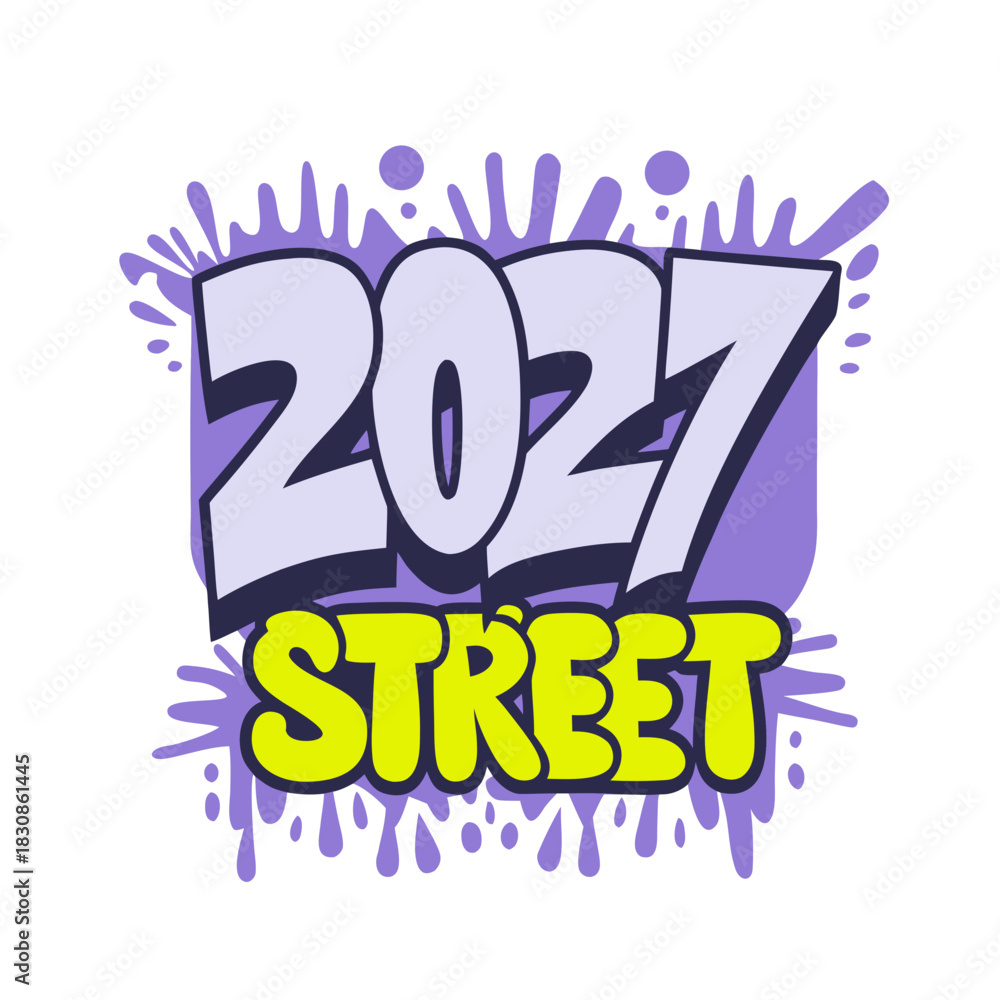 Fototapeta premium Graffiti style 2027 street with paint splashes urban