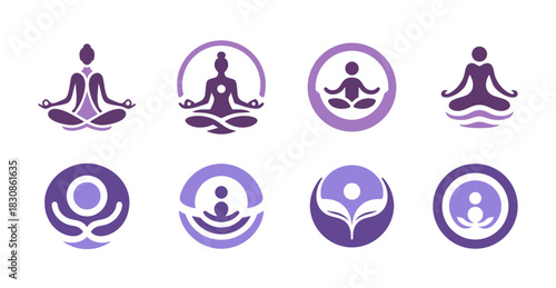 8 Meditation Logo Set Mindful Calmness and Inner Focus Identity Collection