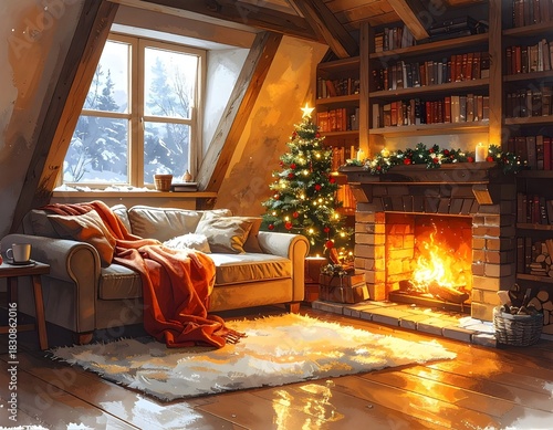 fireplace with christmas decorations 