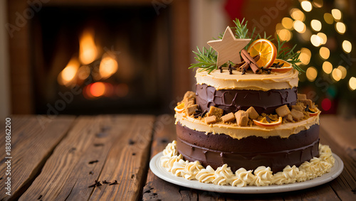 Festive chocolate orange holiday cake slice