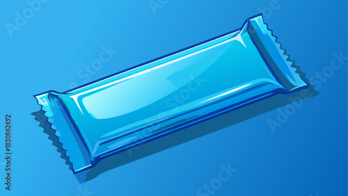 High-quality blank snack bar wrapper mockup in light blue with glossy surface and soft reflections. Minimalistic packaging template on solid background, perfect for chocolate, candy