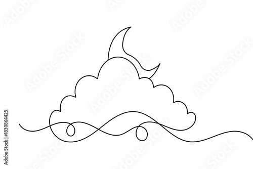 Cloud continuous one line drawing in minimalist style with simple outline vector illustration
